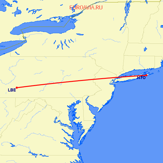 перелет East Hampton — Латроуб на карте