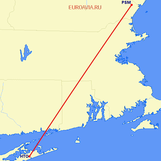 перелет East Hampton — Бостон на карте
