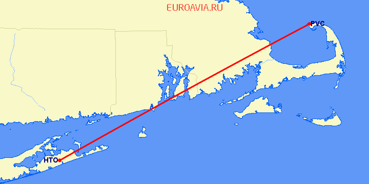 перелет East Hampton — Provincetown на карте