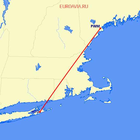 перелет East Hampton — Портленд на карте