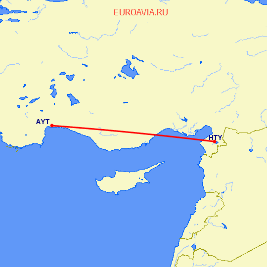 перелет Антакья — Анталия на карте