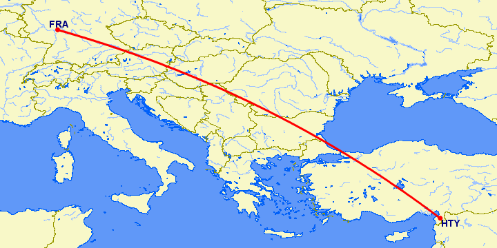 перелет Антакья — Франкфурт на Майне на карте