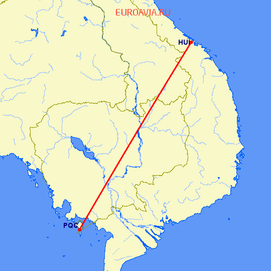 перелет Гуе — Пху Квок на карте