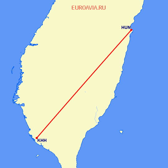 перелет Хуалянь — Гаосюн на карте