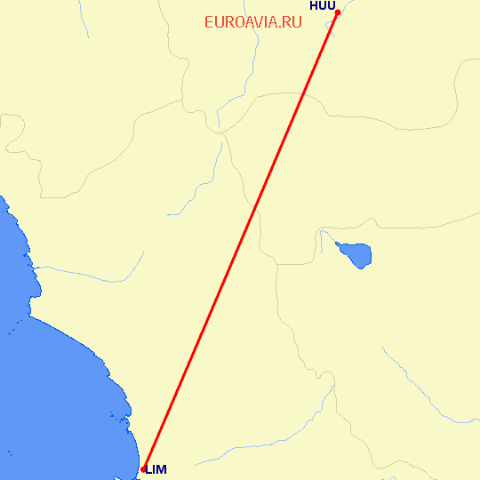 перелет Уануко — Лима на карте