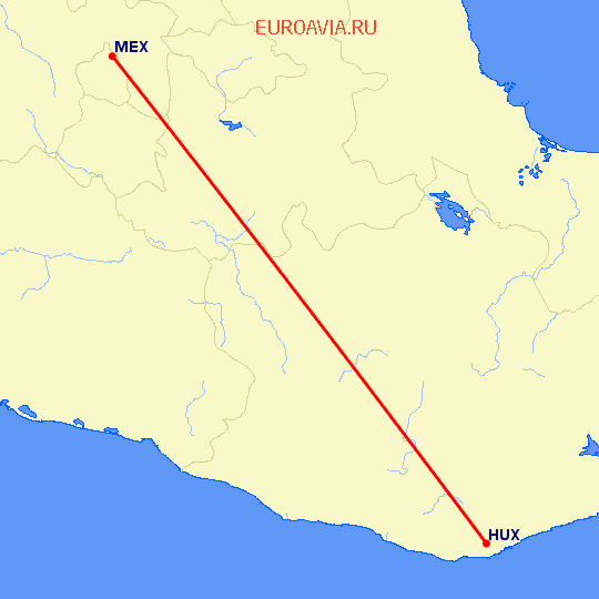 перелет Хуатулко — Мексико Сити на карте
