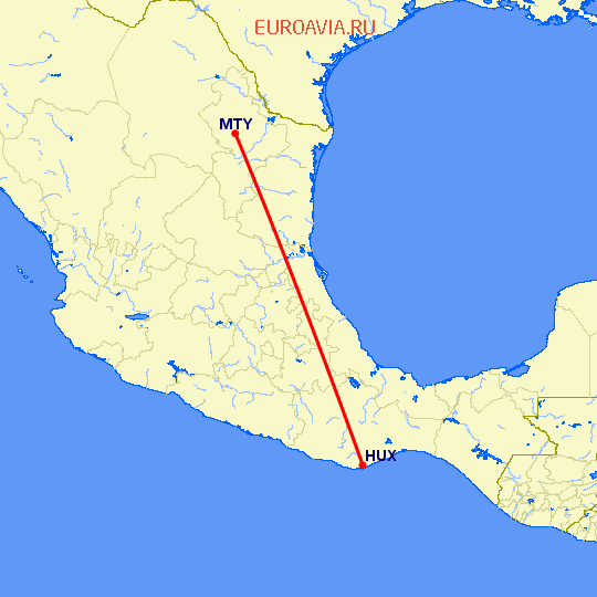 перелет Хуатулко — Монтеррей на карте