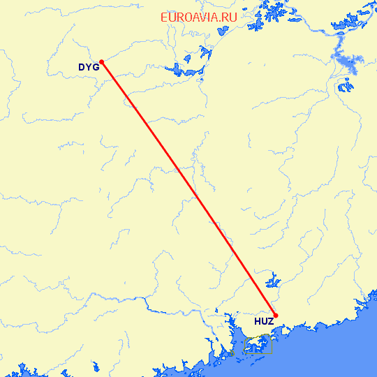 перелет Хуэйчжоу — Дэань на карте