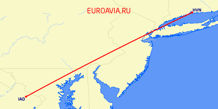 перелет New Haven — Вашингтон на карте