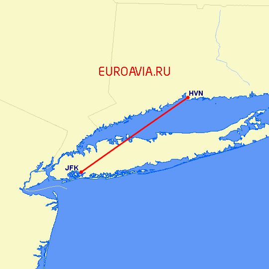 перелет New Haven — Нью Йорк на карте
