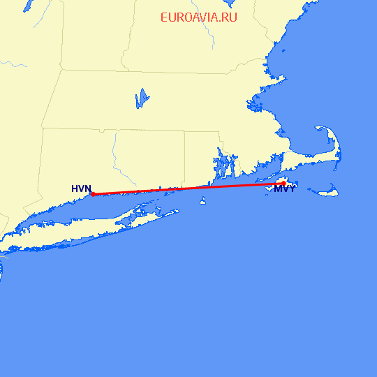 перелет New Haven — Мартас-Винъярд на карте