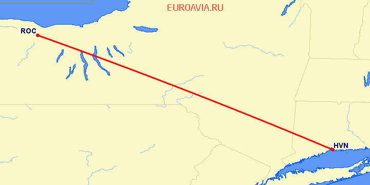 перелет New Haven — Рочестер на карте