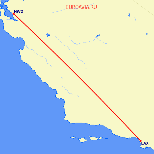 перелет Hayward — Лос Анджелес на карте