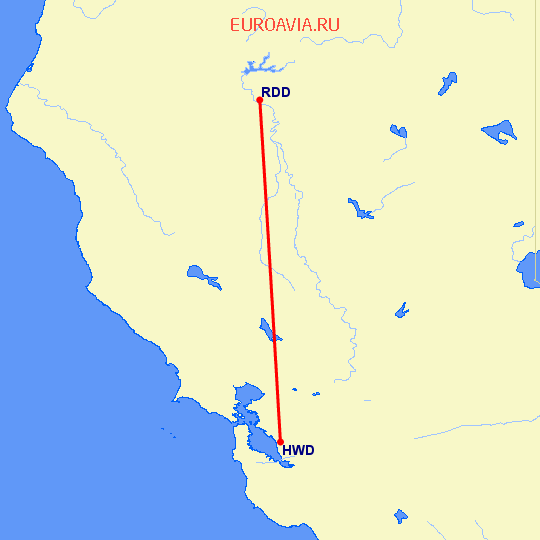 перелет Hayward — Redding на карте