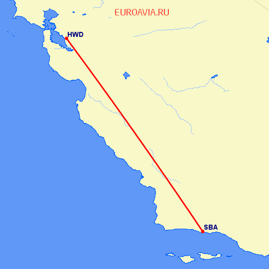 перелет Hayward — Санта Барбара на карте