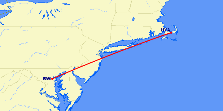 перелет Хианнис — Балтимор на карте