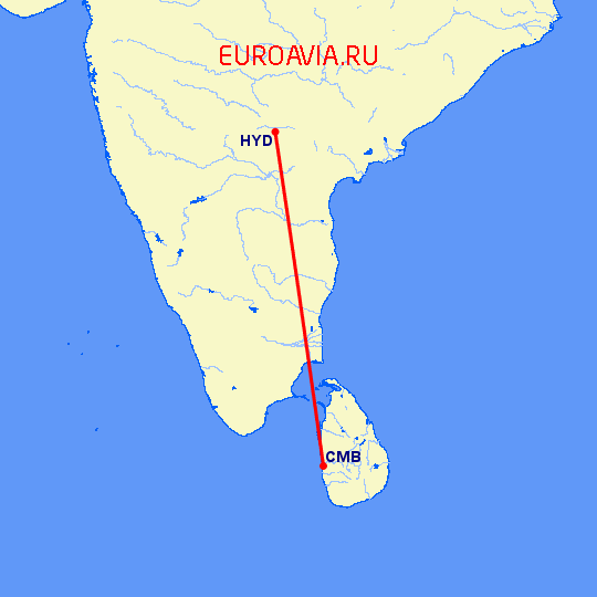 перелет Хидерабад — Коломбо на карте