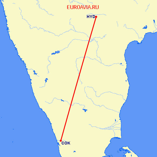 перелет Хидерабад — Кочи на карте