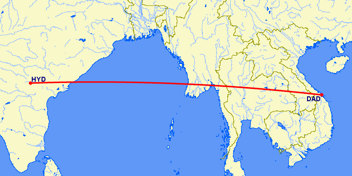 перелет Хидерабад — Да Нанг на карте