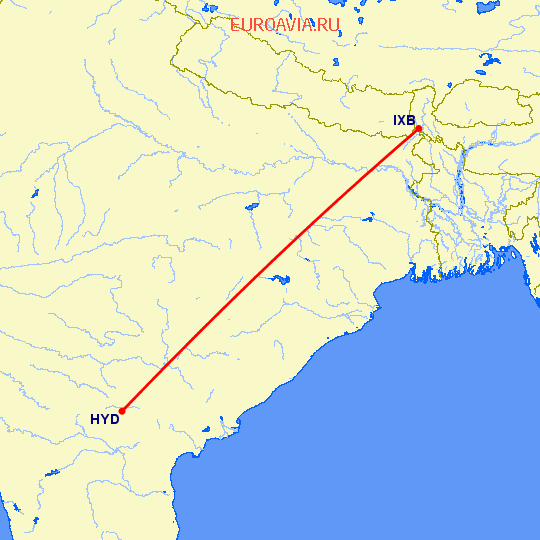 перелет Хидерабад — Багдогра на карте