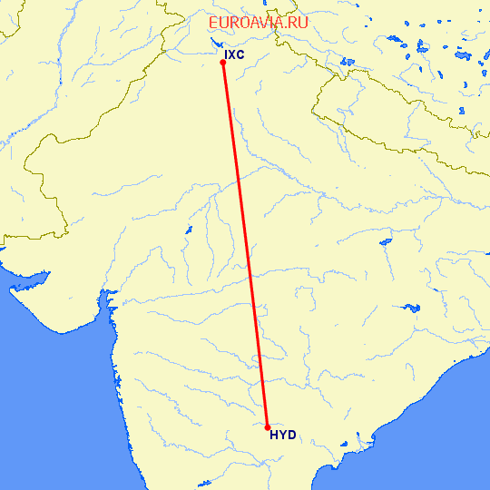 перелет Хидерабад — Чандигарх на карте
