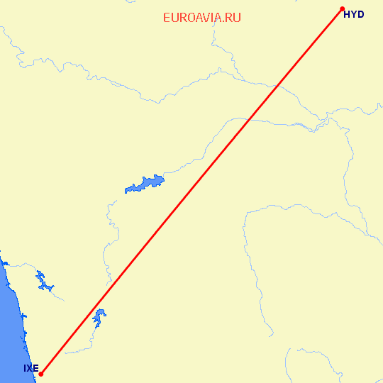 перелет Хидерабад — Мангалор на карте