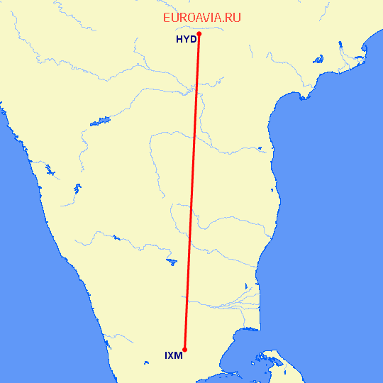 перелет Хидерабад — Мадурай на карте