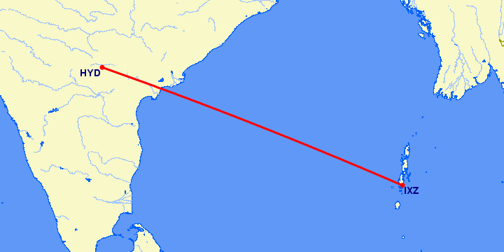 перелет Хидерабад — Порт Блер на карте