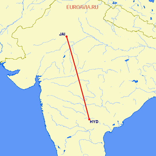 перелет Хидерабад — Джайпур на карте