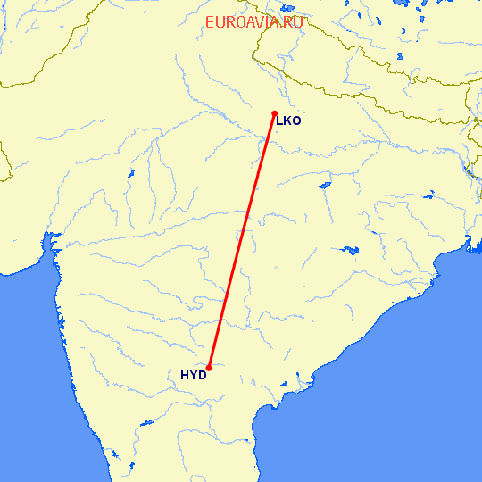 перелет Хидерабад — Лакнау на карте