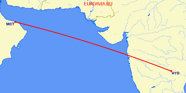 перелет Хидерабад — Маскат на карте