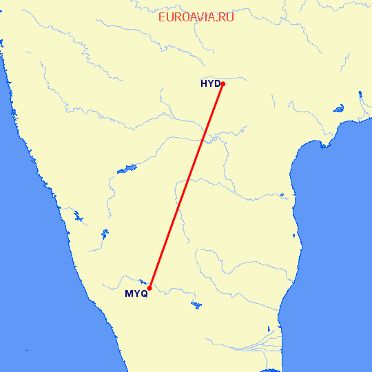 перелет Хидерабад — Майсор на карте