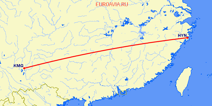 перелет Хуанань — Кунминг на карте