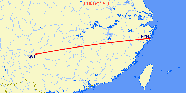 перелет Хуанань — Гуйянг на карте