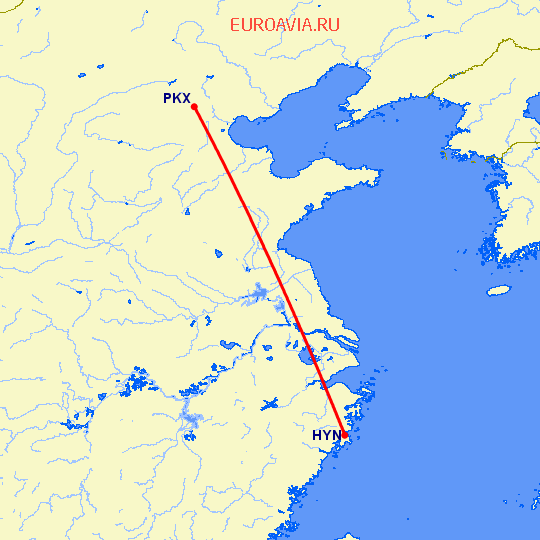 перелет Хуанань — Пекин на карте