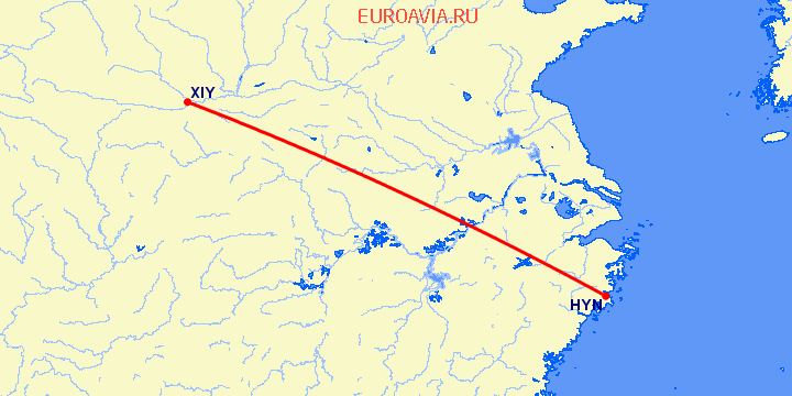 перелет Хуанань — Синьян на карте