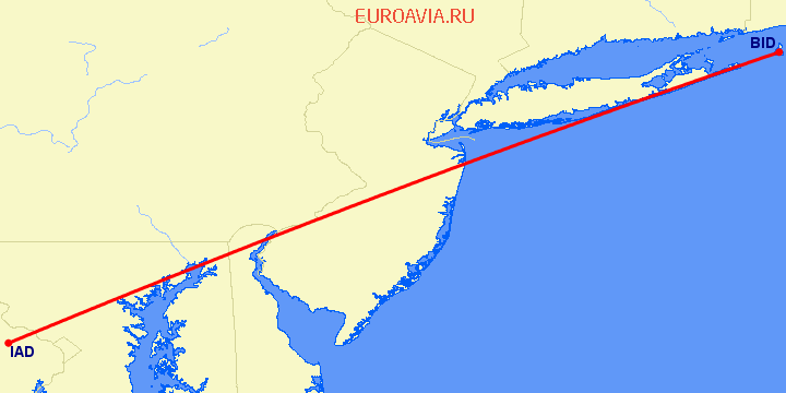 перелет Вашингтон — Block Island на карте
