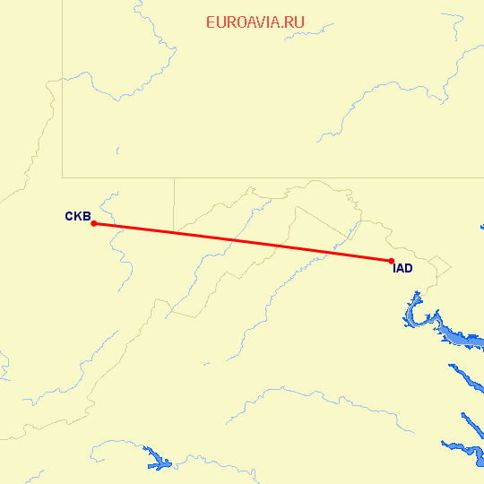 перелет Вашингтон — Clarksburg на карте