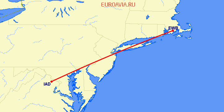 перелет Вашингтон — New Bedford на карте