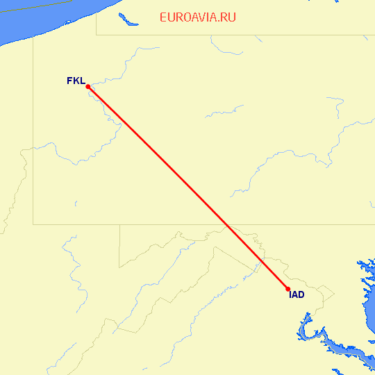 перелет Вашингтон — Franklin на карте
