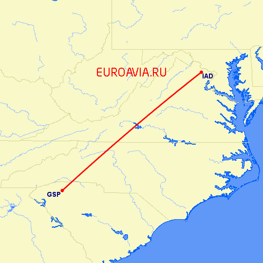 перелет Вашингтон — Greenville на карте