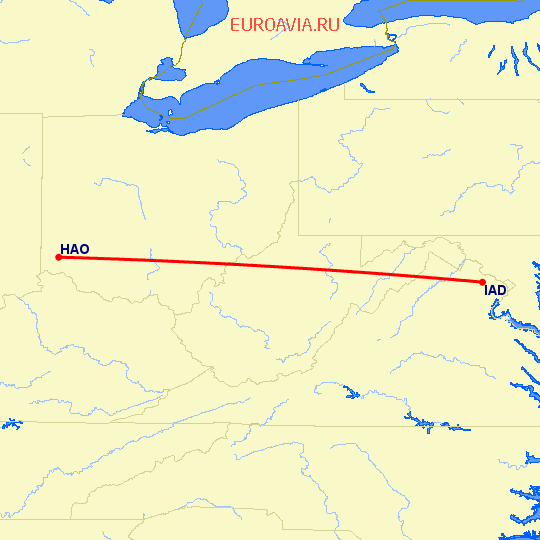 перелет Вашингтон — Гамильтон на карте