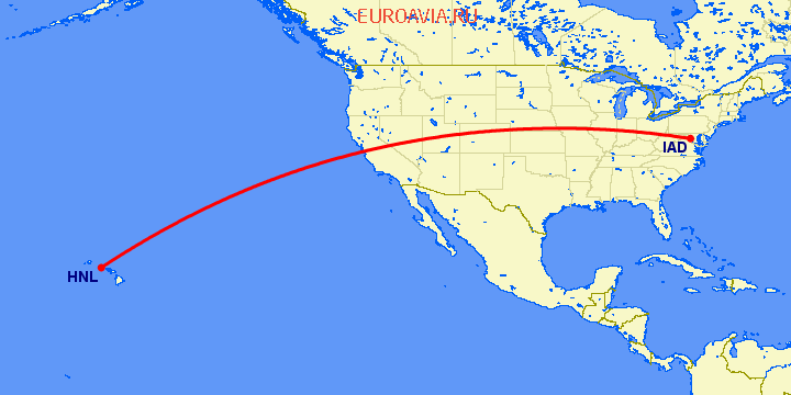 перелет Вашингтон — Гонолулу на карте