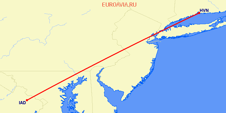 перелет Вашингтон — New Haven на карте