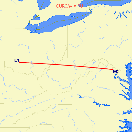 перелет Вашингтон — Wilmington на карте