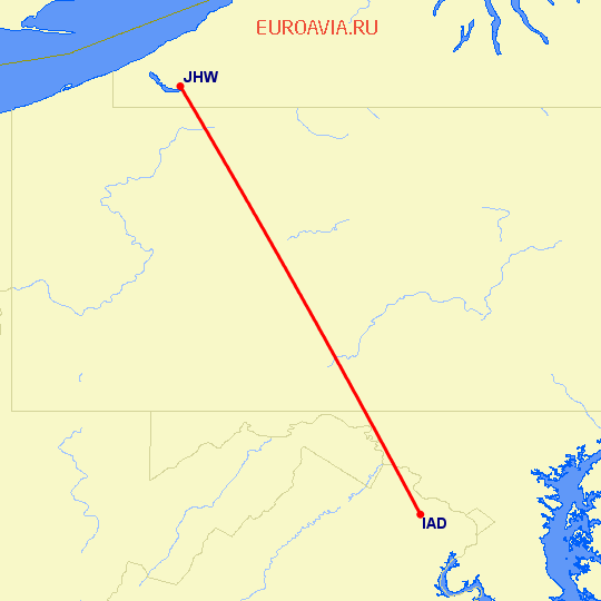 перелет Вашингтон — Джеймстаун на карте