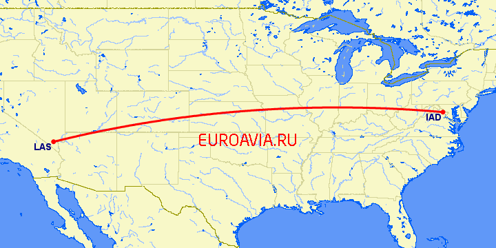 перелет Вашингтон — Лас Вегас на карте