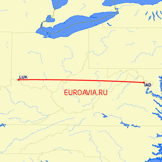 перелет Вашингтон — Цинциннати на карте