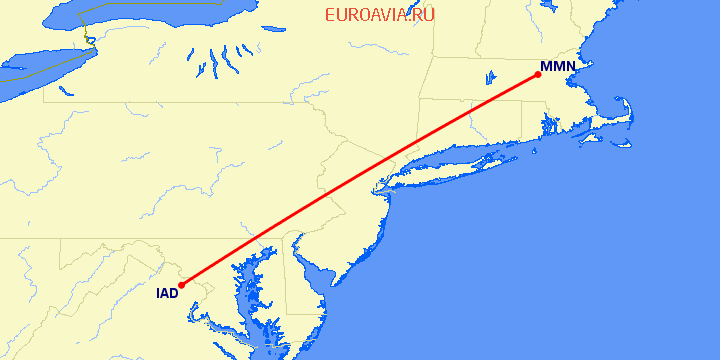 перелет Вашингтон — Stow на карте