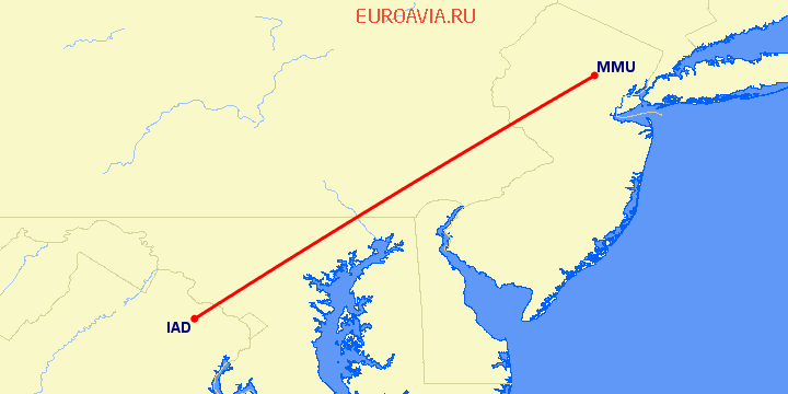 перелет Вашингтон — Morristown на карте